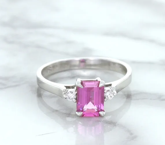 1.21ct Emerald Pink Sapphire Ring with Diamond Accents in 18K White Gold