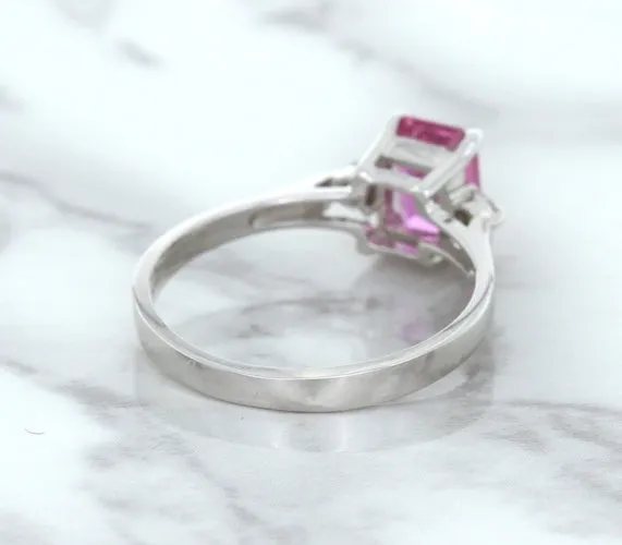 1.21ct Emerald Pink Sapphire Ring with Diamond Accents in 18K White Gold