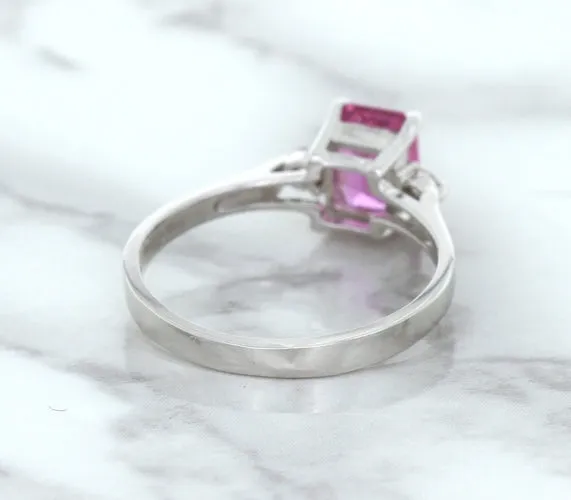 1.21ct Emerald Pink Sapphire Ring with Diamond Accents in 18K White Gold