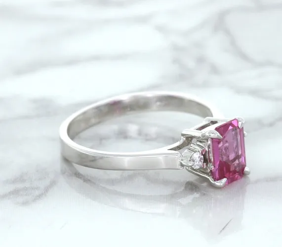 1.21ct Emerald Pink Sapphire Ring with Diamond Accents in 18K White Gold