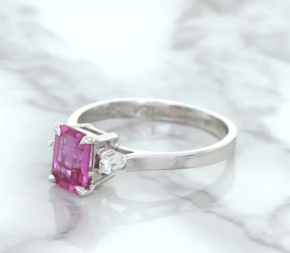 1.21ct Emerald Pink Sapphire Ring with Diamond Accents in 18K White Gold