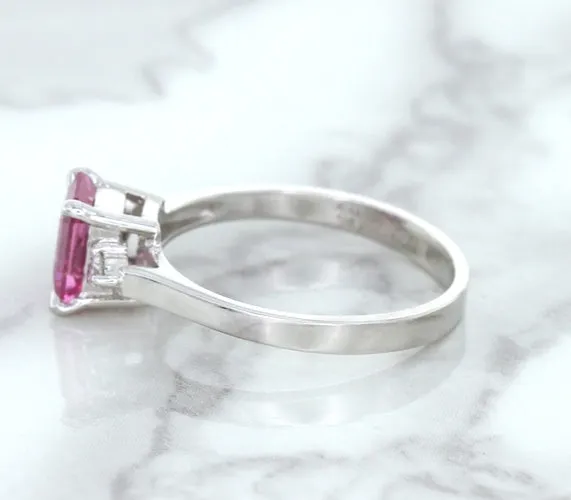 1.21ct Emerald Pink Sapphire Ring with Diamond Accents in 18K White Gold