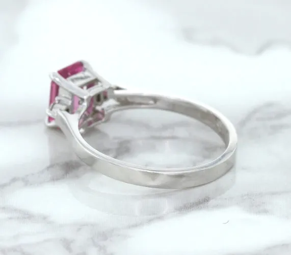 1.21ct Emerald Pink Sapphire Ring with Diamond Accents in 18K White Gold