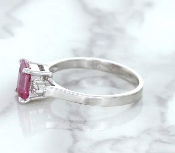 1.21ct Emerald Pink Sapphire Ring with Diamond Accents in 18K White Gold