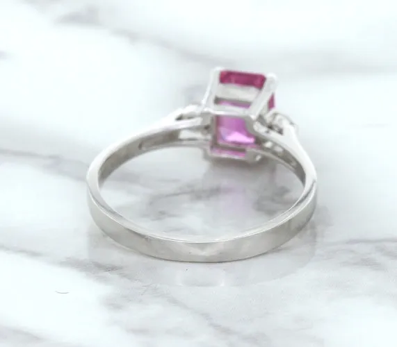 1.21ct Emerald Pink Sapphire Ring with Diamond Accents in 18K White Gold