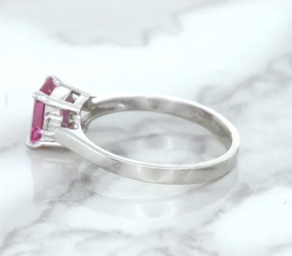 1.21ct Emerald Pink Sapphire Ring with Diamond Accents in 18K White Gold