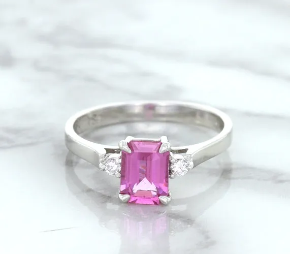 1.21ct Emerald Pink Sapphire Ring with Diamond Accents in 18K White Gold