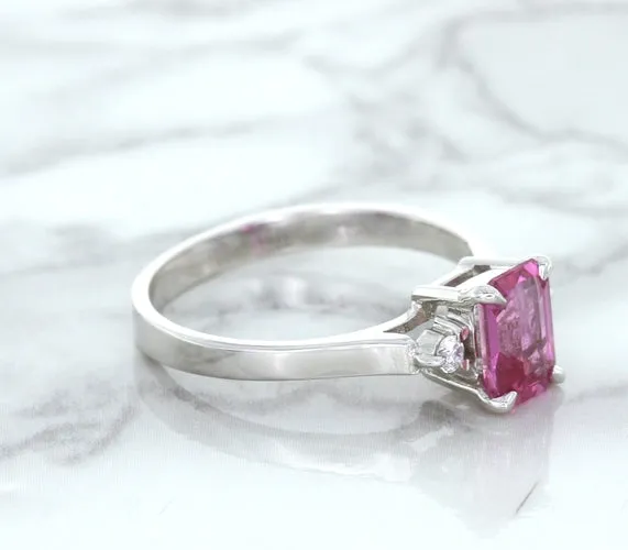 1.21ct Emerald Pink Sapphire Ring with Diamond Accents in 18K White Gold