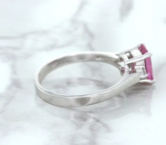 1.21ct Emerald Pink Sapphire Ring with Diamond Accents in 18K White Gold