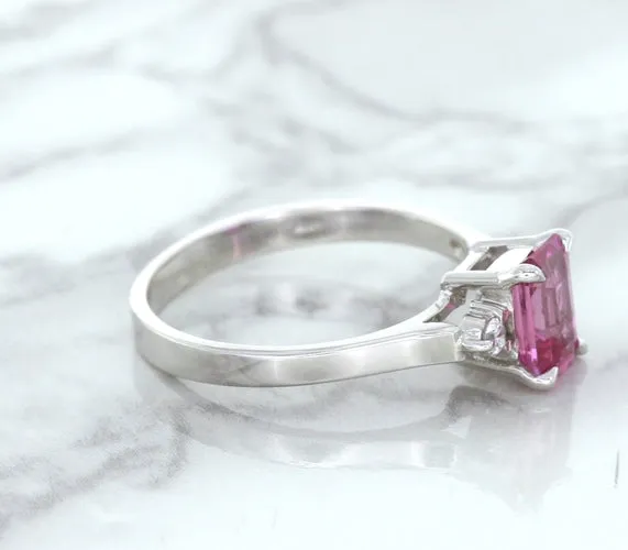 1.21ct Emerald Pink Sapphire Ring with Diamond Accents in 18K White Gold