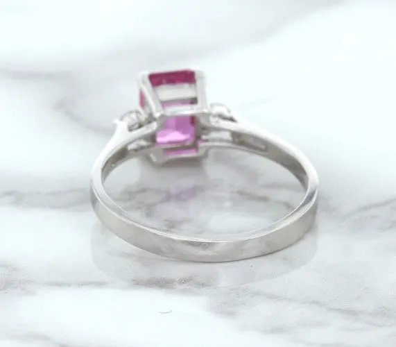 1.21ct Emerald Pink Sapphire Ring with Diamond Accents in 18K White Gold