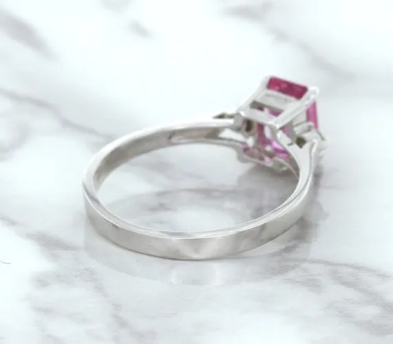 1.21ct Emerald Pink Sapphire Ring with Diamond Accents in 18K White Gold