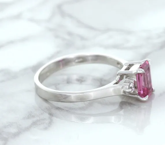 1.21ct Emerald Pink Sapphire Ring with Diamond Accents in 18K White Gold