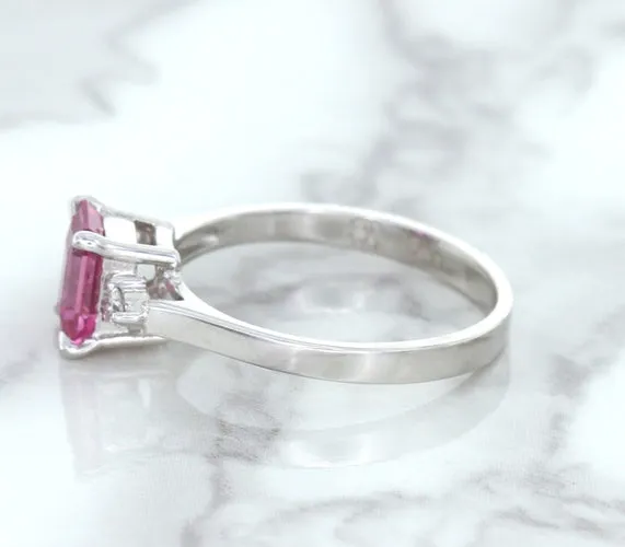 1.21ct Emerald Pink Sapphire Ring with Diamond Accents in 18K White Gold