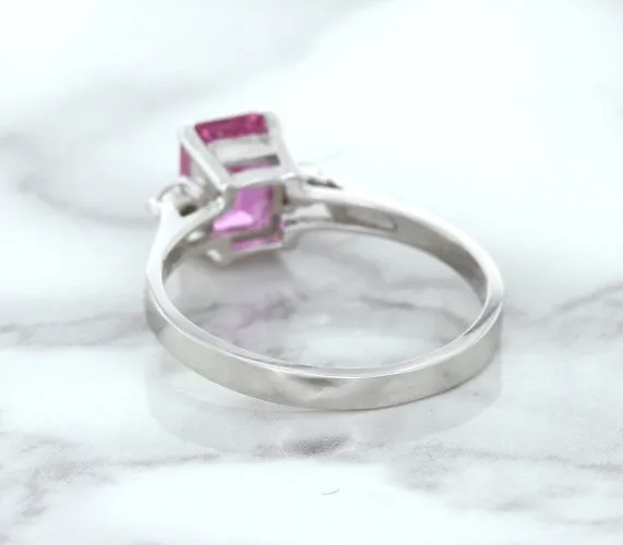 1.21ct Emerald Pink Sapphire Ring with Diamond Accents in 18K White Gold