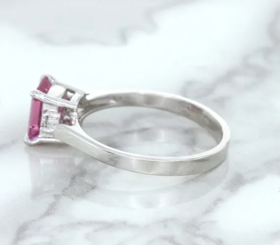 1.21ct Emerald Pink Sapphire Ring with Diamond Accents in 18K White Gold