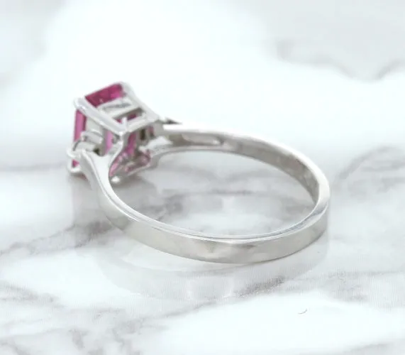 1.21ct Emerald Pink Sapphire Ring with Diamond Accents in 18K White Gold
