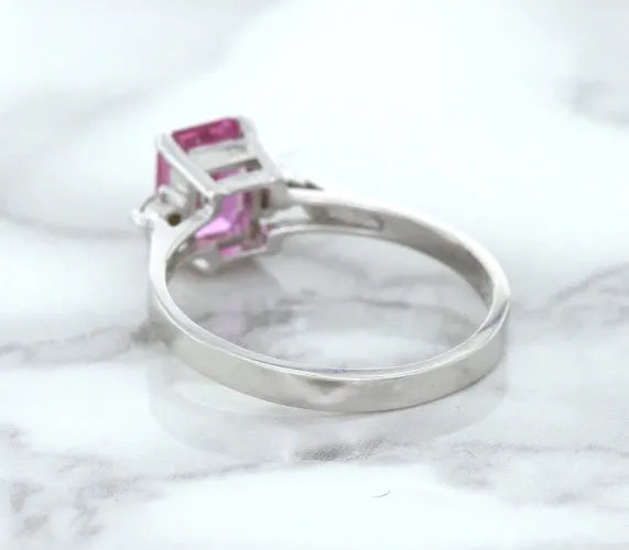 1.21ct Emerald Pink Sapphire Ring with Diamond Accents in 18K White Gold
