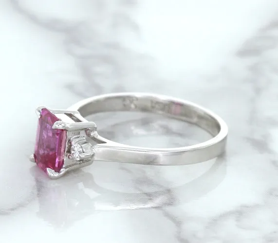 1.21ct Emerald Pink Sapphire Ring with Diamond Accents in 18K White Gold