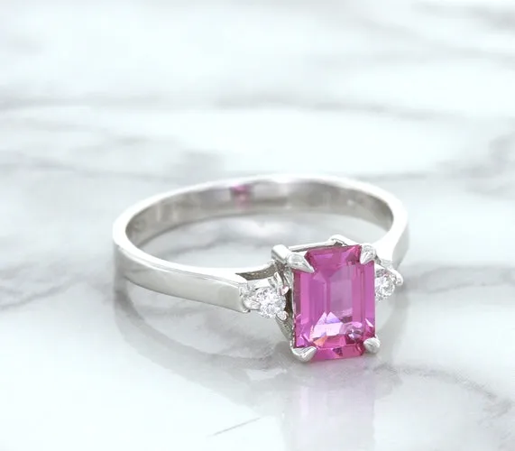 1.21ct Emerald Pink Sapphire Ring with Diamond Accents in 18K White Gold