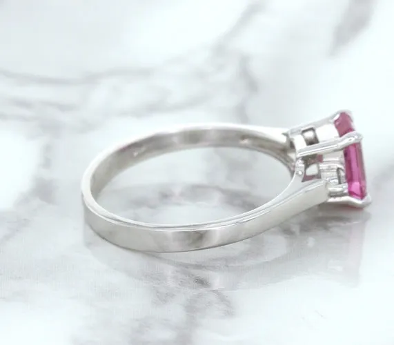 1.21ct Emerald Pink Sapphire Ring with Diamond Accents in 18K White Gold