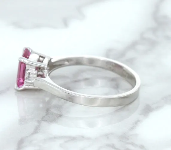 1.21ct Emerald Pink Sapphire Ring with Diamond Accents in 18K White Gold
