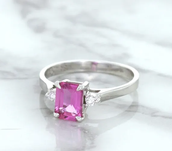 1.21ct Emerald Pink Sapphire Ring with Diamond Accents in 18K White Gold
