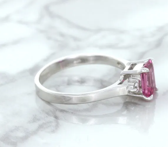 1.21ct Emerald Pink Sapphire Ring with Diamond Accents in 18K White Gold