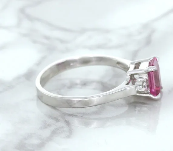 1.21ct Emerald Pink Sapphire Ring with Diamond Accents in 18K White Gold