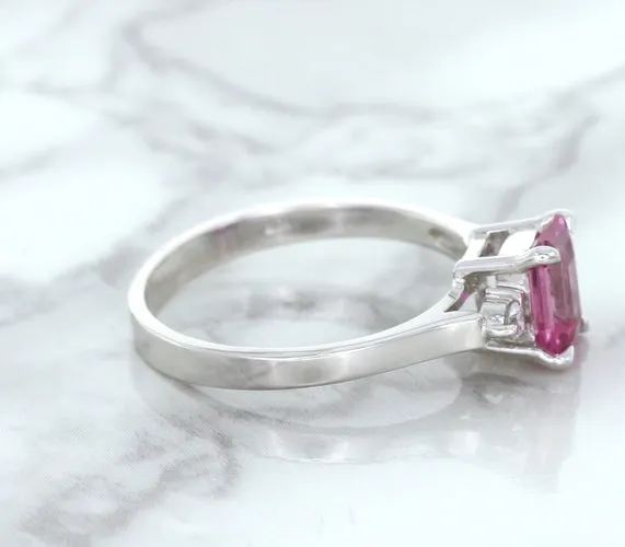 1.21ct Emerald Pink Sapphire Ring with Diamond Accents in 18K White Gold