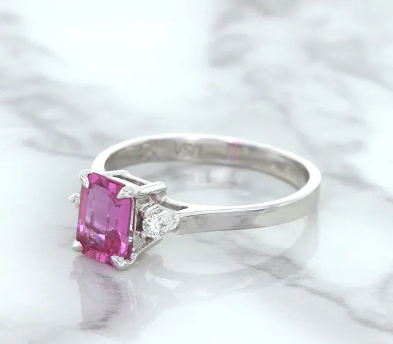 1.21ct Emerald Pink Sapphire Ring with Diamond Accents in 18K White Gold