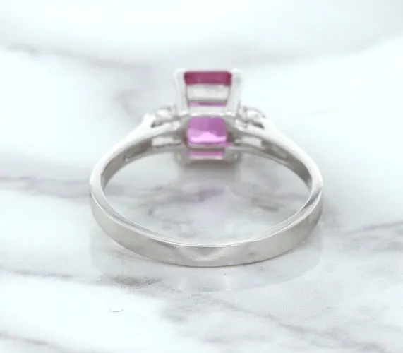1.21ct Emerald Pink Sapphire Ring with Diamond Accents in 18K White Gold