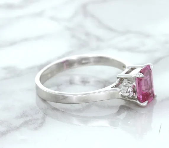 1.21ct Emerald Pink Sapphire Ring with Diamond Accents in 18K White Gold
