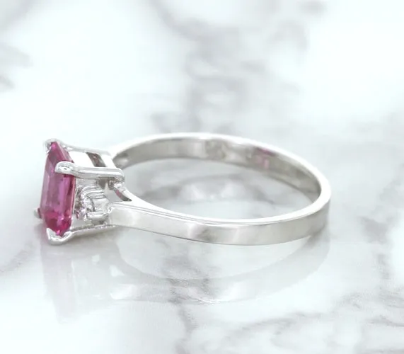 1.21ct Emerald Pink Sapphire Ring with Diamond Accents in 18K White Gold