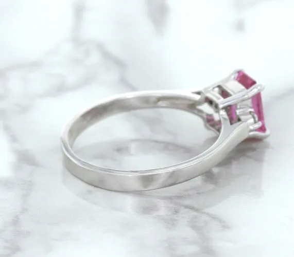 1.21ct Emerald Pink Sapphire Ring with Diamond Accents in 18K White Gold