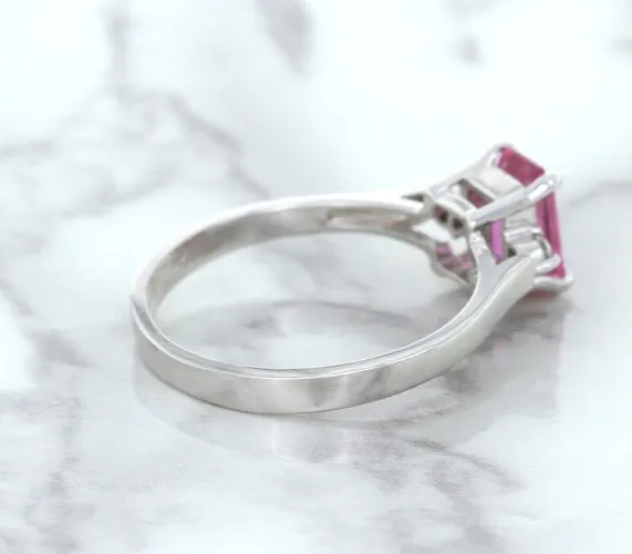 1.21ct Emerald Pink Sapphire Ring with Diamond Accents in 18K White Gold