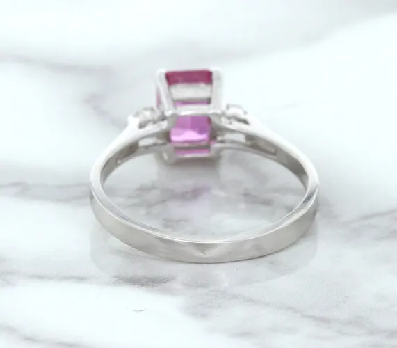 1.21ct Emerald Pink Sapphire Ring with Diamond Accents in 18K White Gold