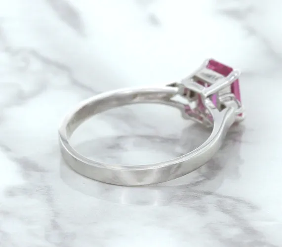 1.21ct Emerald Pink Sapphire Ring with Diamond Accents in 18K White Gold