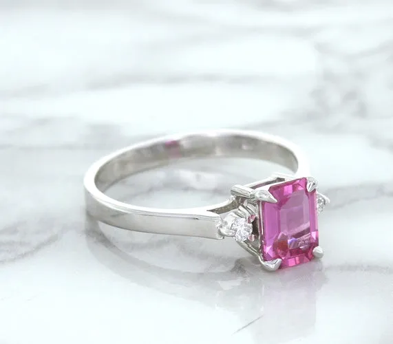 1.21ct Emerald Pink Sapphire Ring with Diamond Accents in 18K White Gold