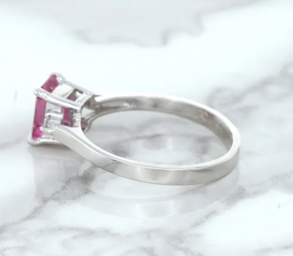 1.21ct Emerald Pink Sapphire Ring with Diamond Accents in 18K White Gold
