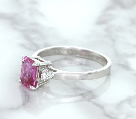 1.21ct Emerald Pink Sapphire Ring with Diamond Accents in 18K White Gold