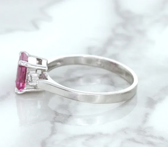 1.21ct Emerald Pink Sapphire Ring with Diamond Accents in 18K White Gold