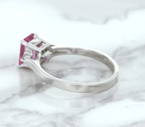 1.21ct Emerald Pink Sapphire Ring with Diamond Accents in 18K White Gold