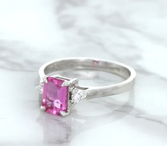 1.21ct Emerald Pink Sapphire Ring with Diamond Accents in 18K White Gold