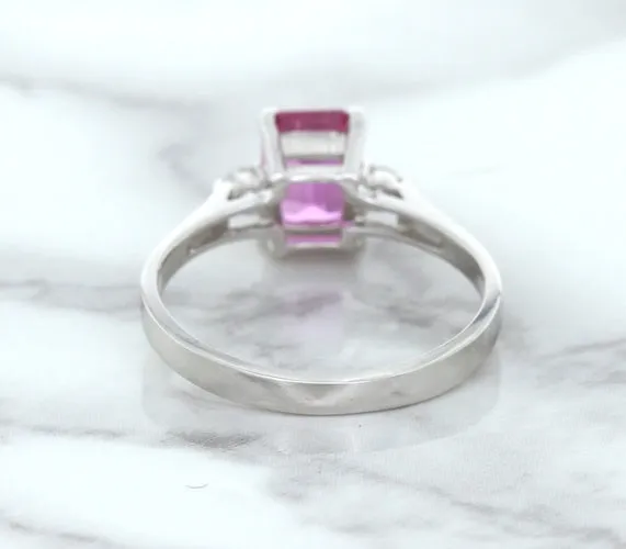 1.21ct Emerald Pink Sapphire Ring with Diamond Accents in 18K White Gold