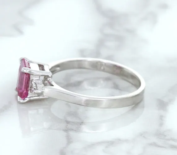 1.21ct Emerald Pink Sapphire Ring with Diamond Accents in 18K White Gold