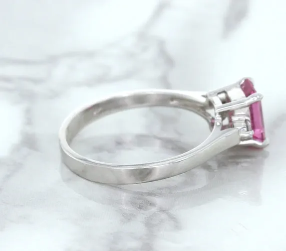 1.21ct Emerald Pink Sapphire Ring with Diamond Accents in 18K White Gold