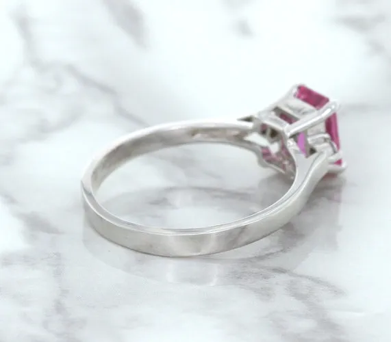 1.21ct Emerald Pink Sapphire Ring with Diamond Accents in 18K White Gold
