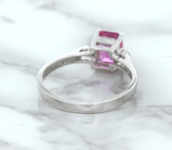1.21ct Emerald Pink Sapphire Ring with Diamond Accents in 18K White Gold