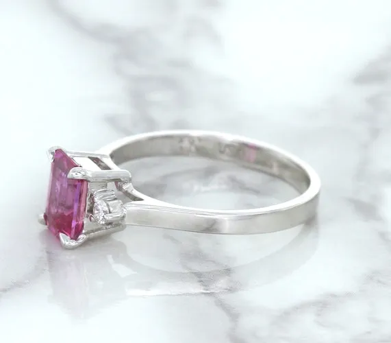 1.21ct Emerald Pink Sapphire Ring with Diamond Accents in 18K White Gold